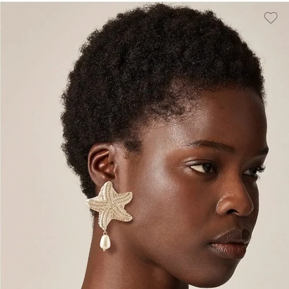 J. Crew Cream Raffia starfish statement earrings